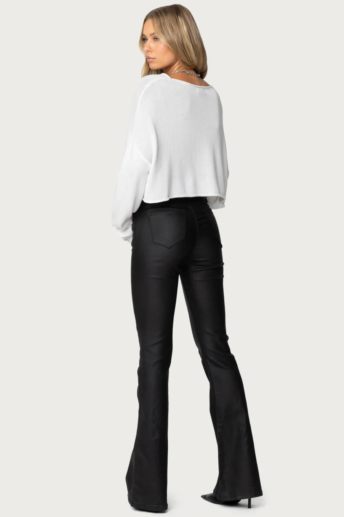 Luna Faux Leather Mid Rise Flared Jeans - Image 4