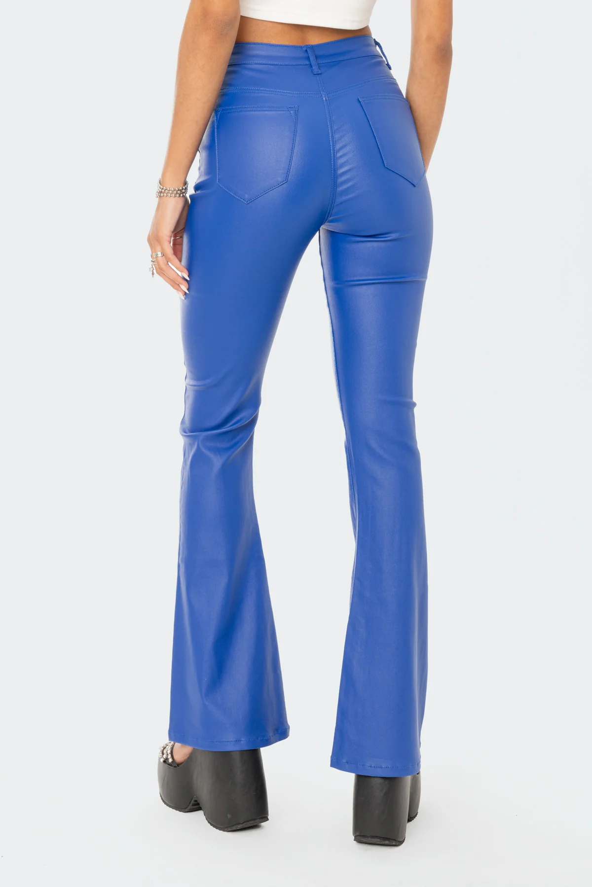 Luna Faux Leather Mid Rise Flared Jeans - Image 4