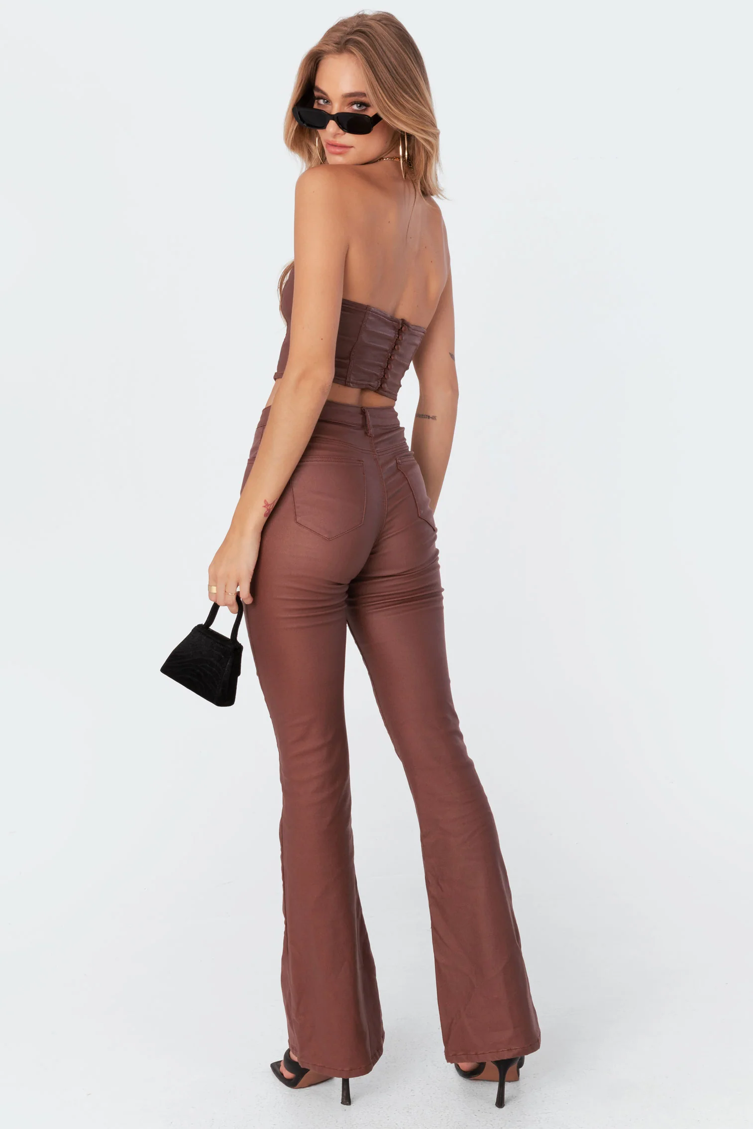 Luna Faux Leather Mid Rise Flared Jeans - Image 5