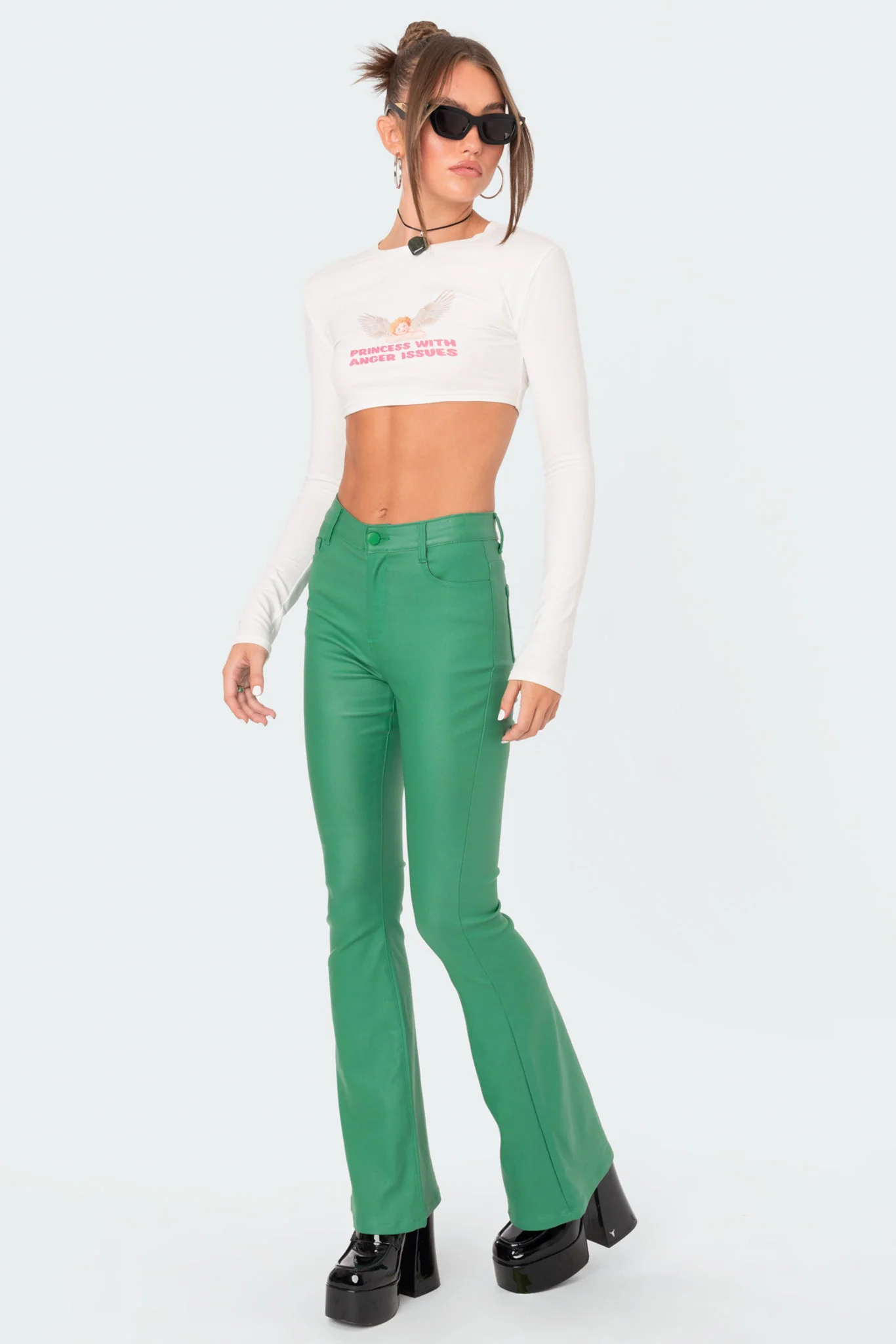 Luna Faux Leather Mid Rise Flared Jeans - Image 3