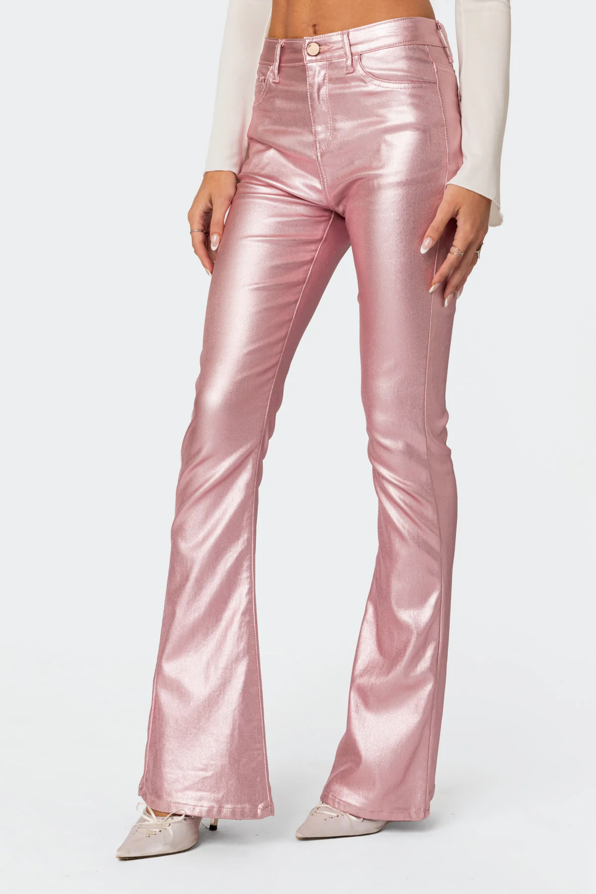 Luna Faux Leather Mid Rise Flared Jeans - Image 3