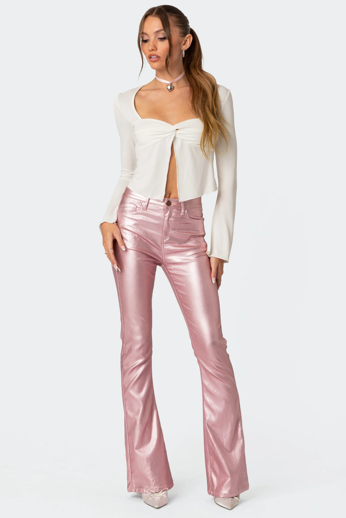 Luna Faux Leather Mid Rise Flared Jeans - Image 4
