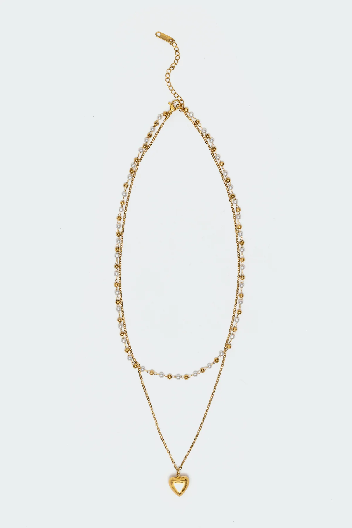 Heart & Pearl Layered Necklace - Image 2