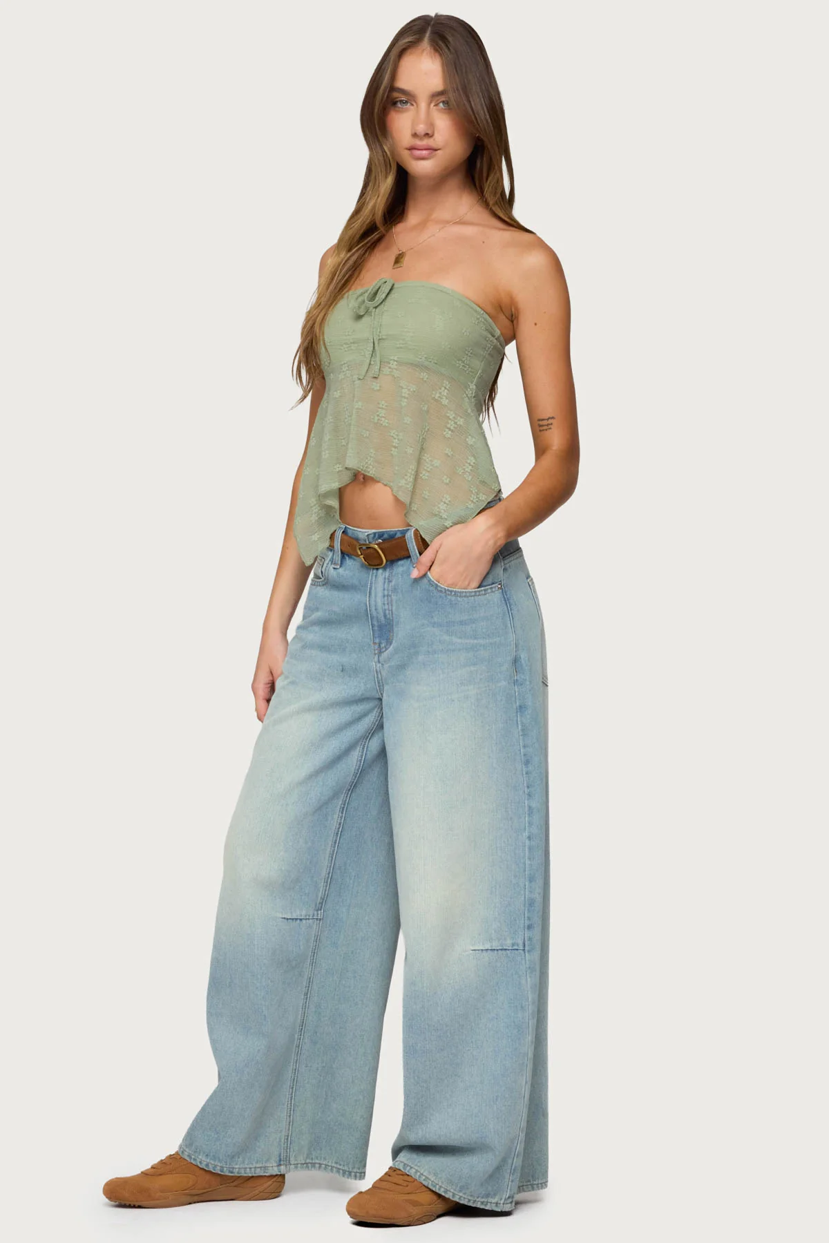 Embroidered Sheer Strapless Top - Image 5