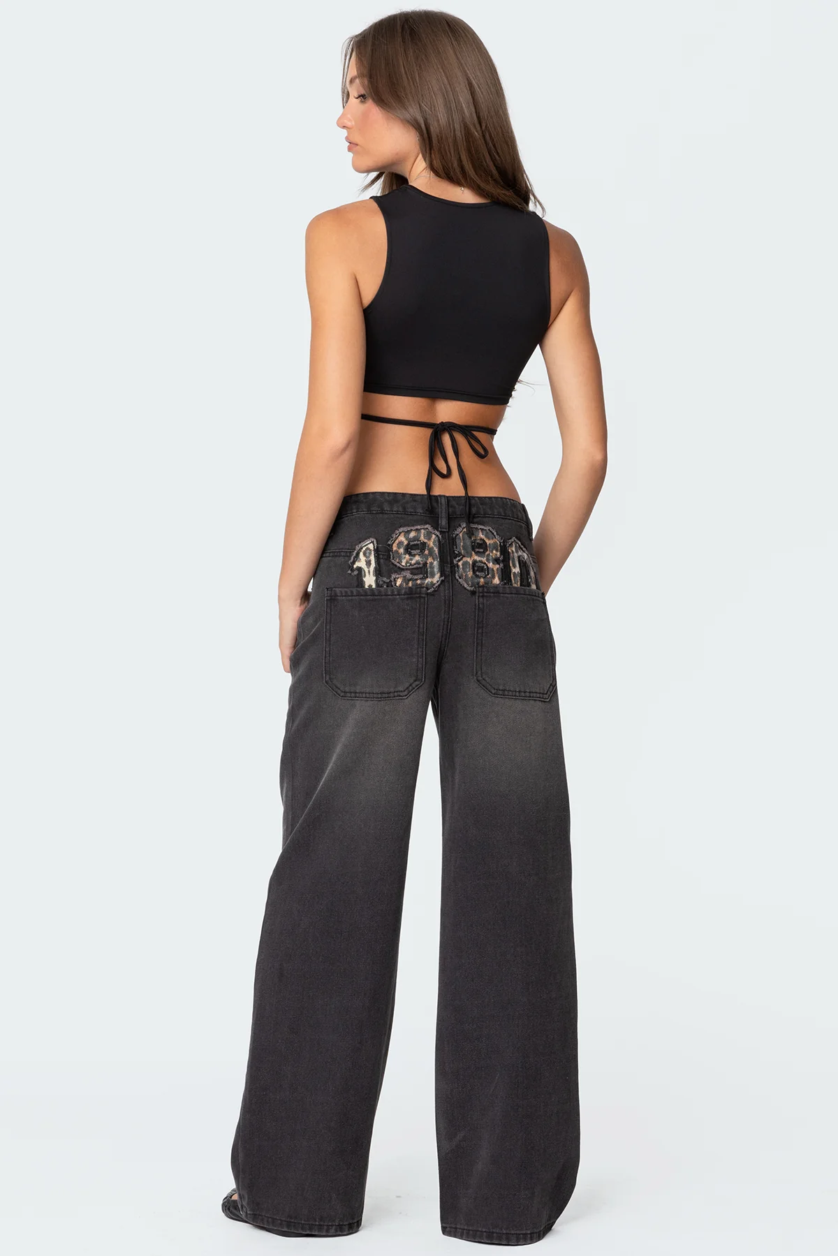 1980 Leopard Patch Low Rise Baggy Jeans