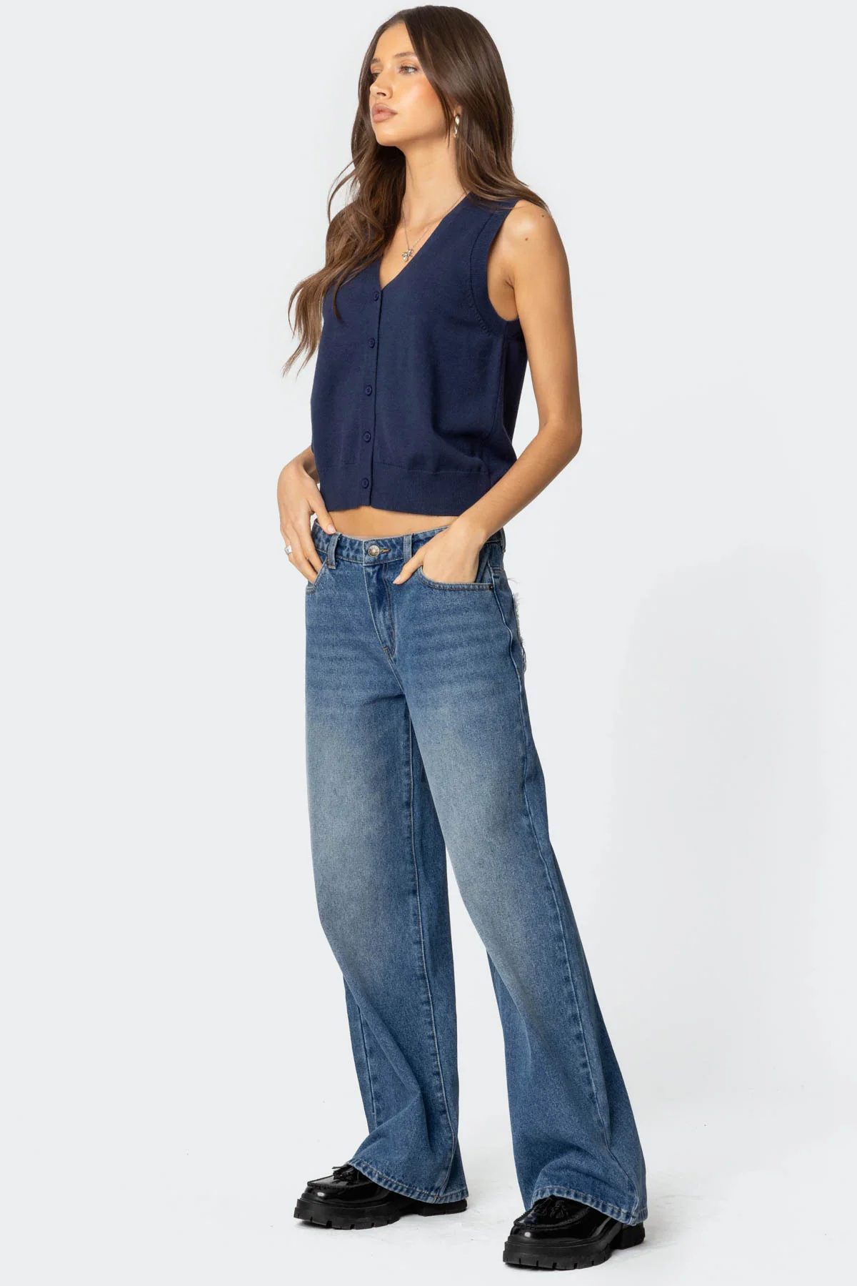 Cam Button Up Knit Vest Top - Image 4