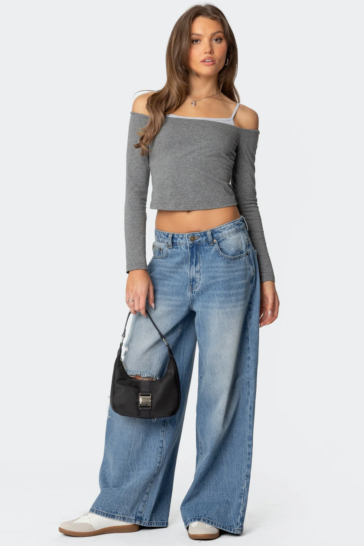 Off Shoulder Layered Long Sleeve T Shirt - Image 2
