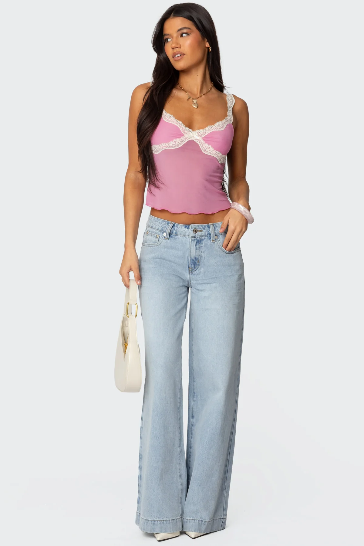 Contrast Lacey Mesh Tank Top - Image 2