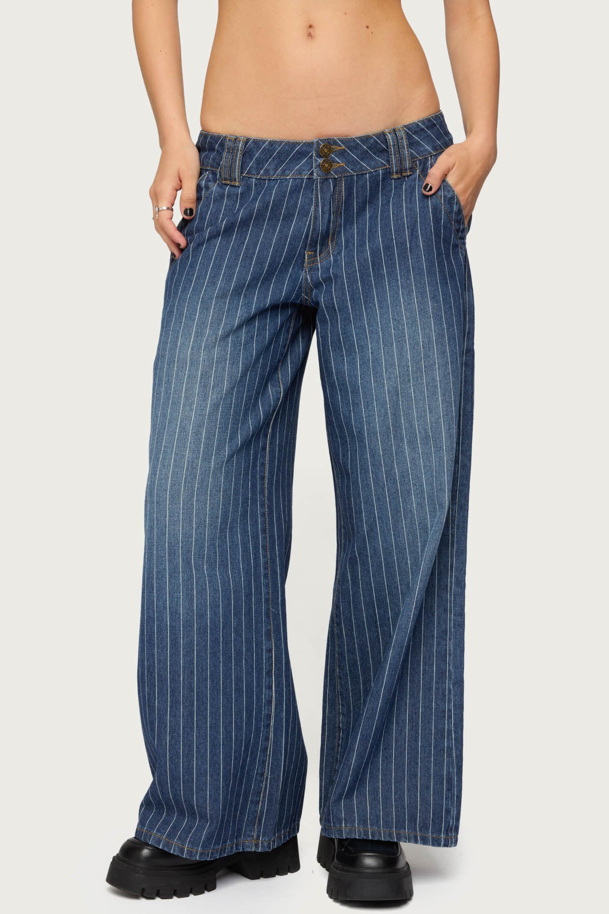 Petite Cory Striped Low Rise Baggy Jeans - Image 2