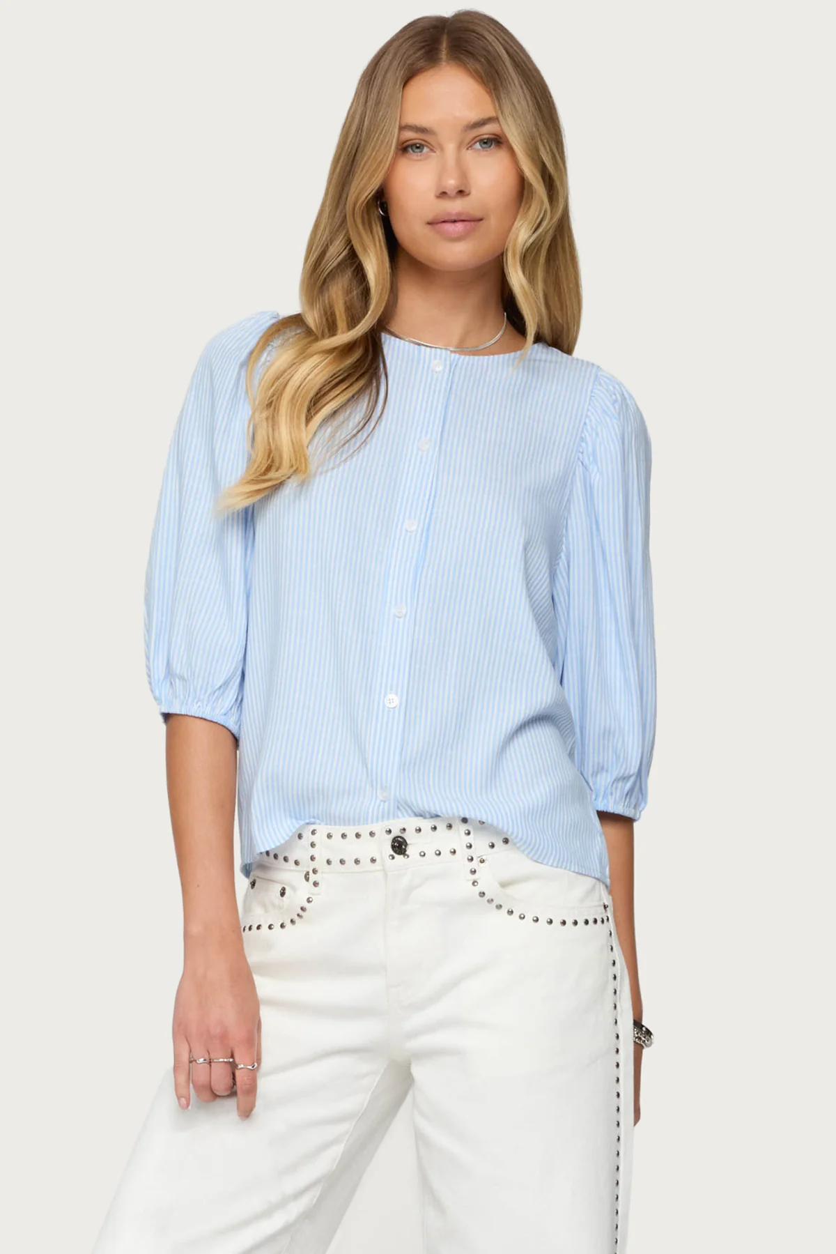 Pinstripe Linen Look Button Up Shirt