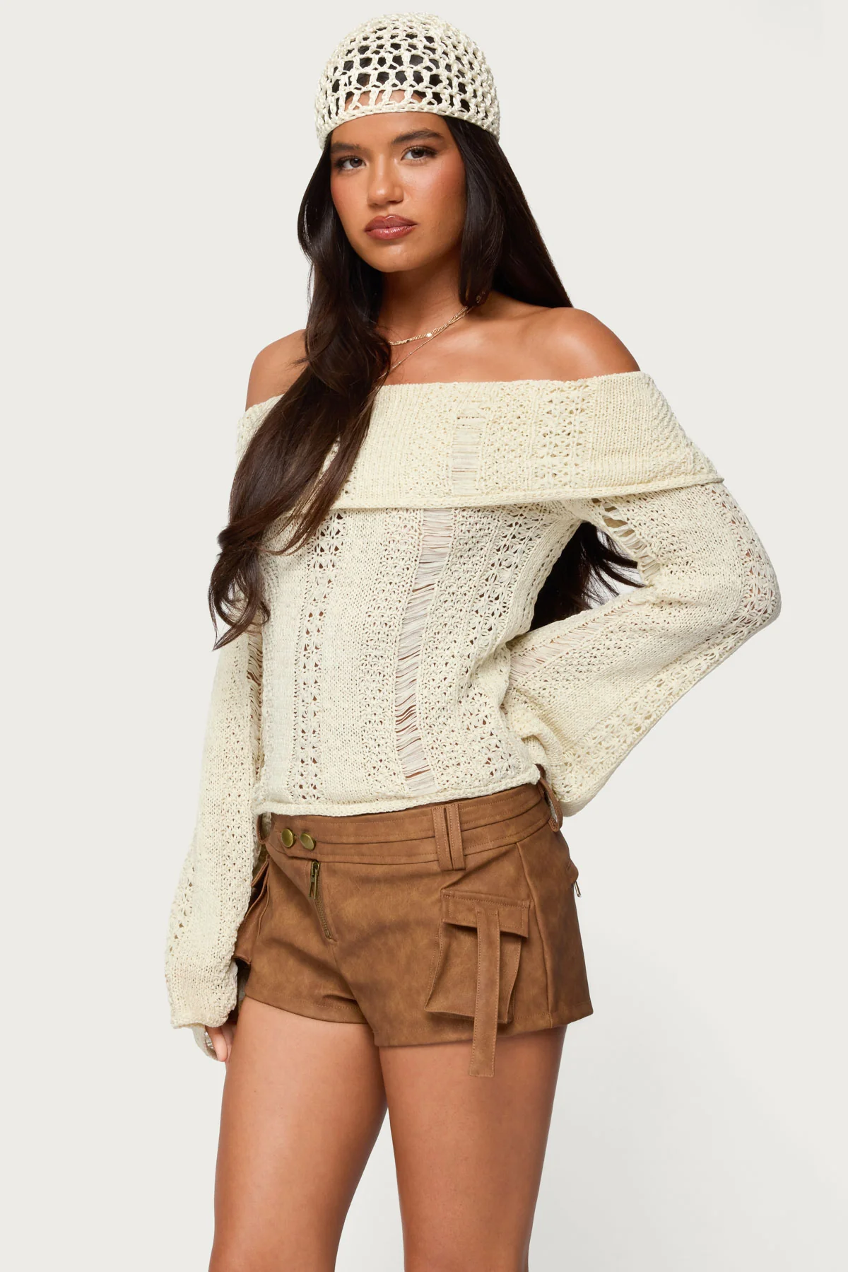 Renna Distressed Fold Over Knit Top - Image 4