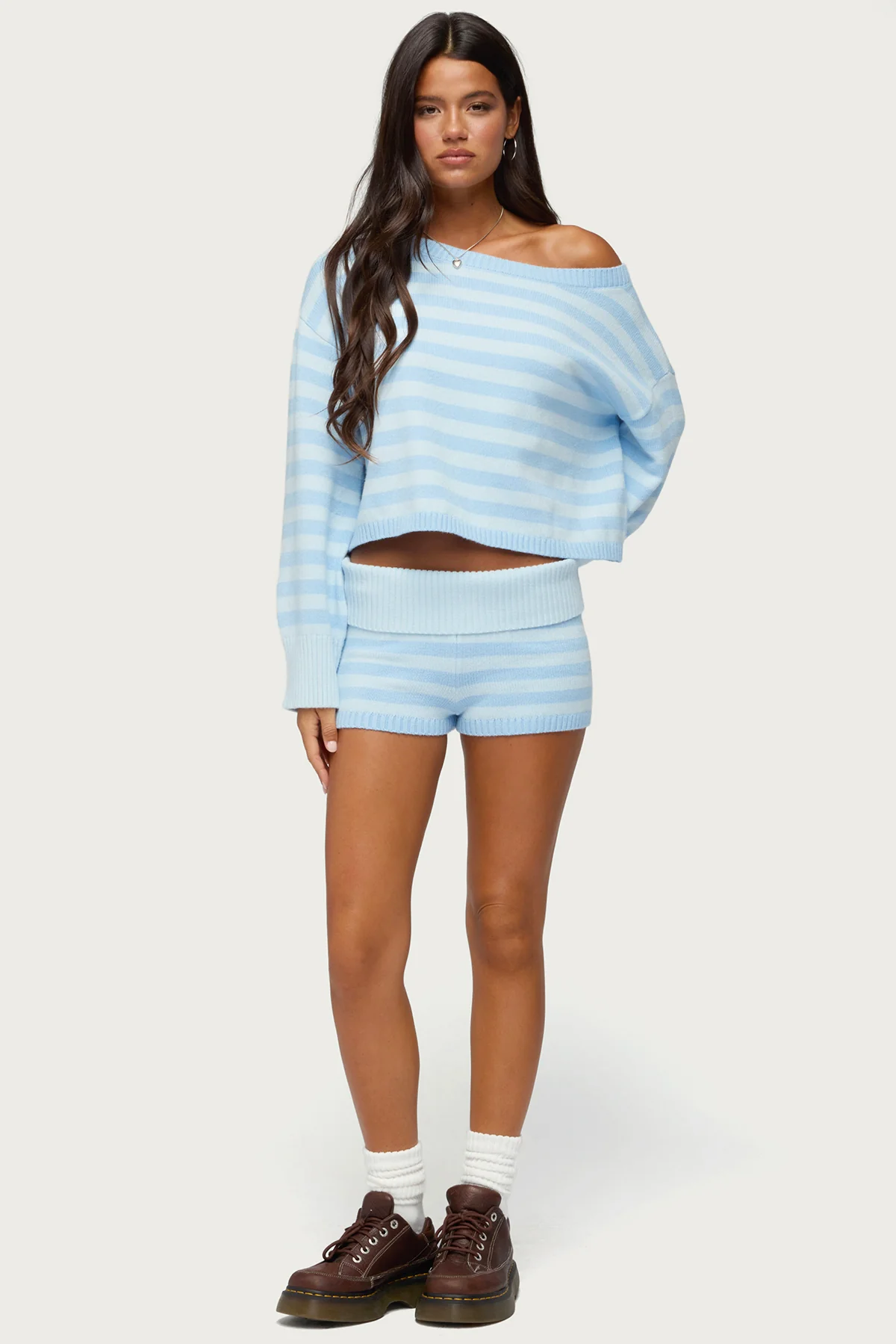 Saphi Striped Foldover Knit Shorts - Image 5