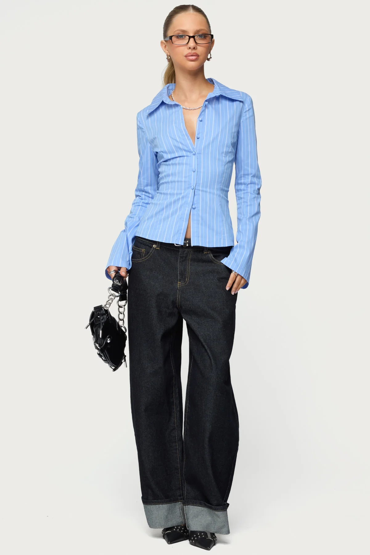 Pinstripe Tailored Button Up Shirt - Image 3