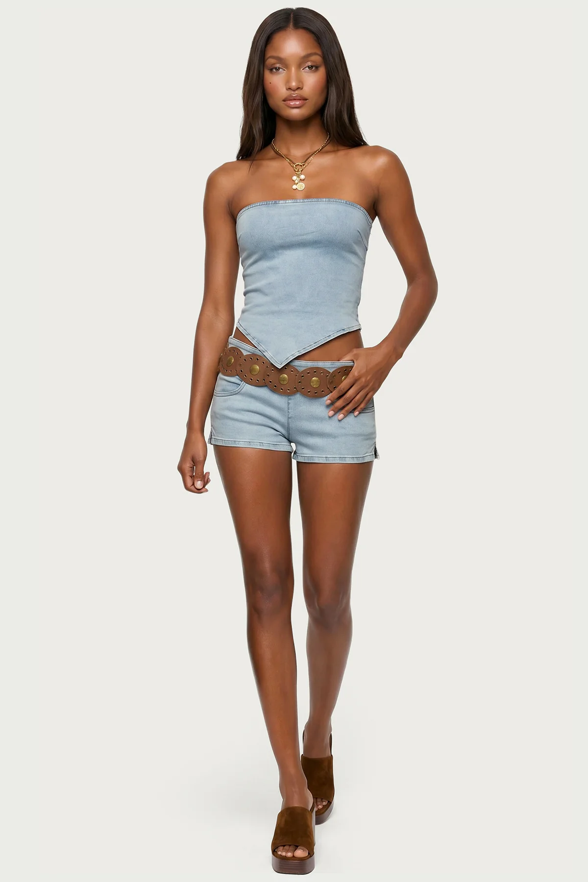 Zaida Asymmetric Denim Strapless Top - Image 4