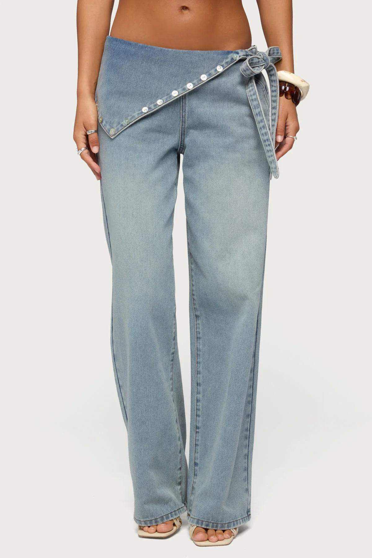 Button Foldover Low Rise Baggy Jeans - Image 2