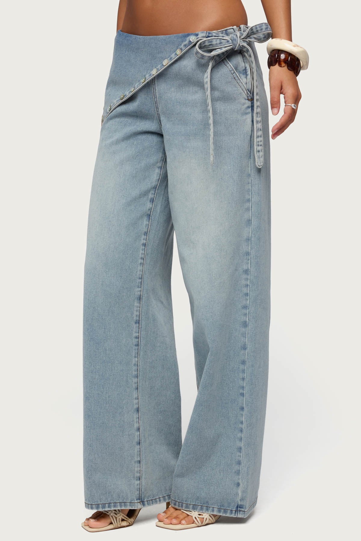 Button Foldover Low Rise Baggy Jeans - Image 3