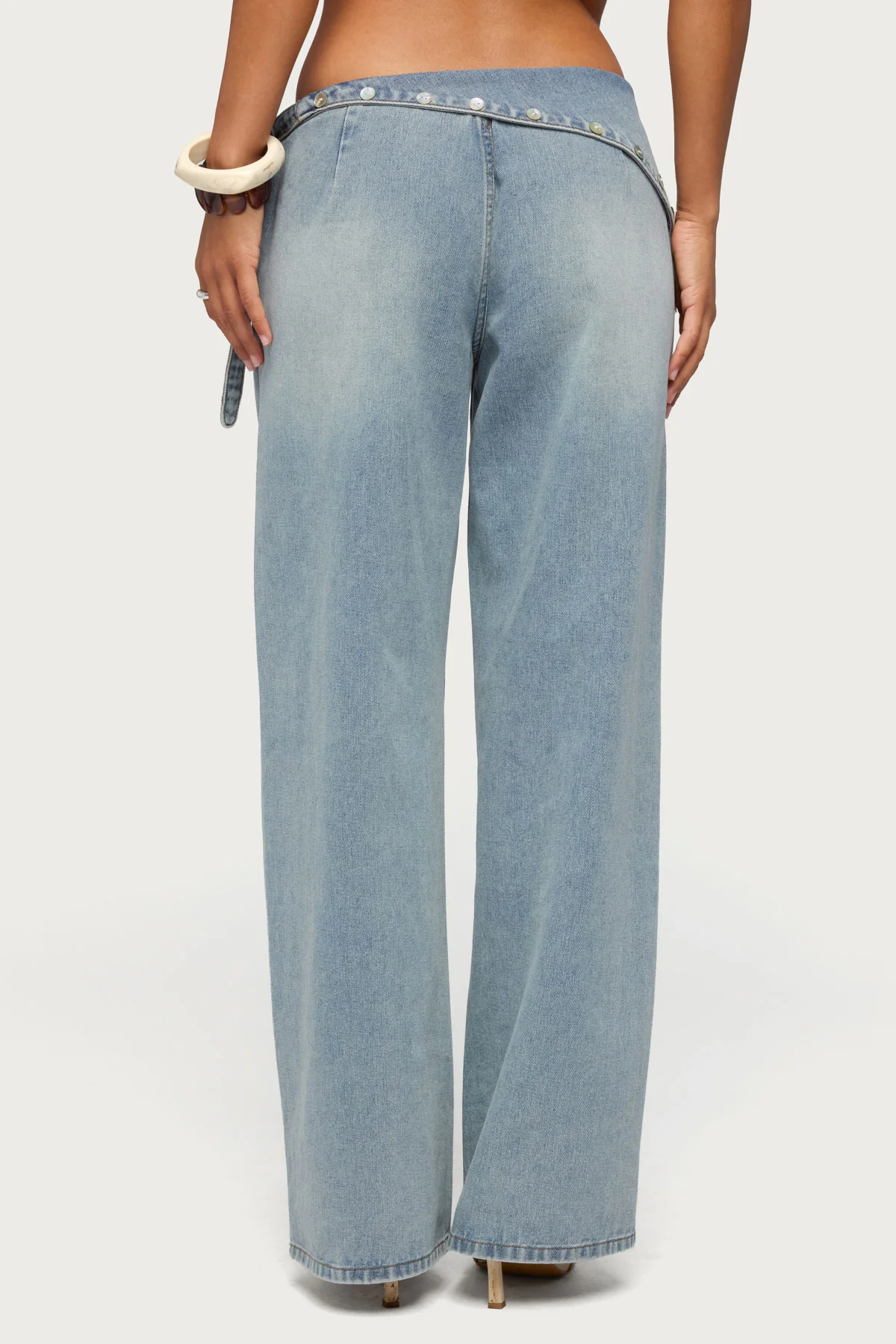 Button Foldover Low Rise Baggy Jeans - Image 5