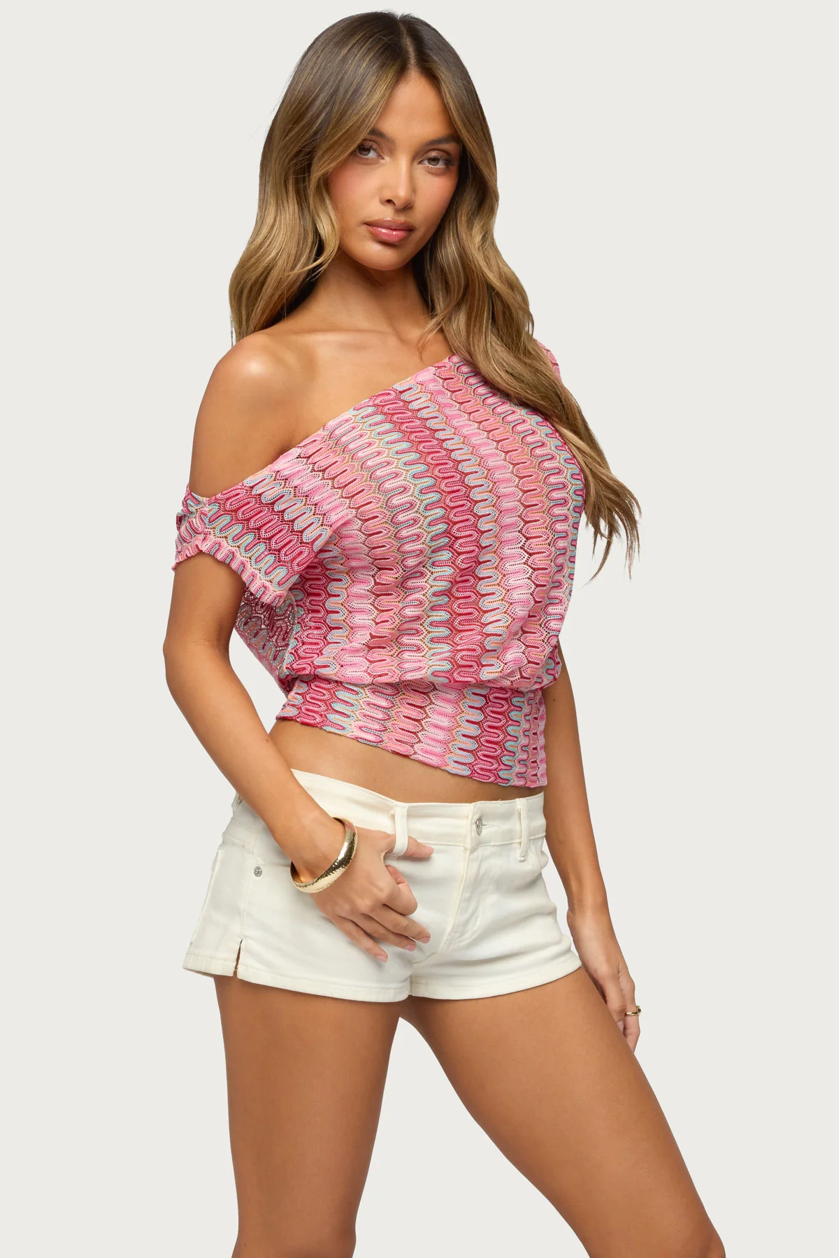 Taniya Off Shoulder Zigzag Crochet Top - Image 3