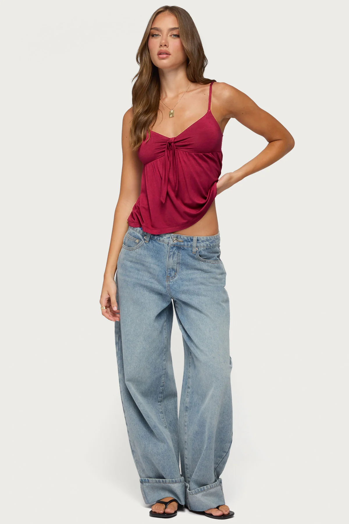 Michey Tie Front Babydoll Tank Top - Image 5