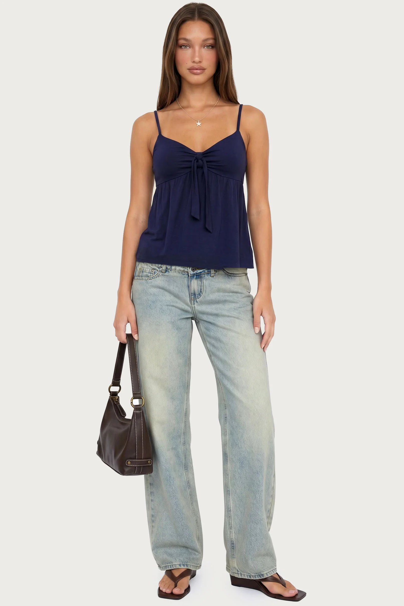 Michey Tie Front Babydoll Tank Top - Image 2