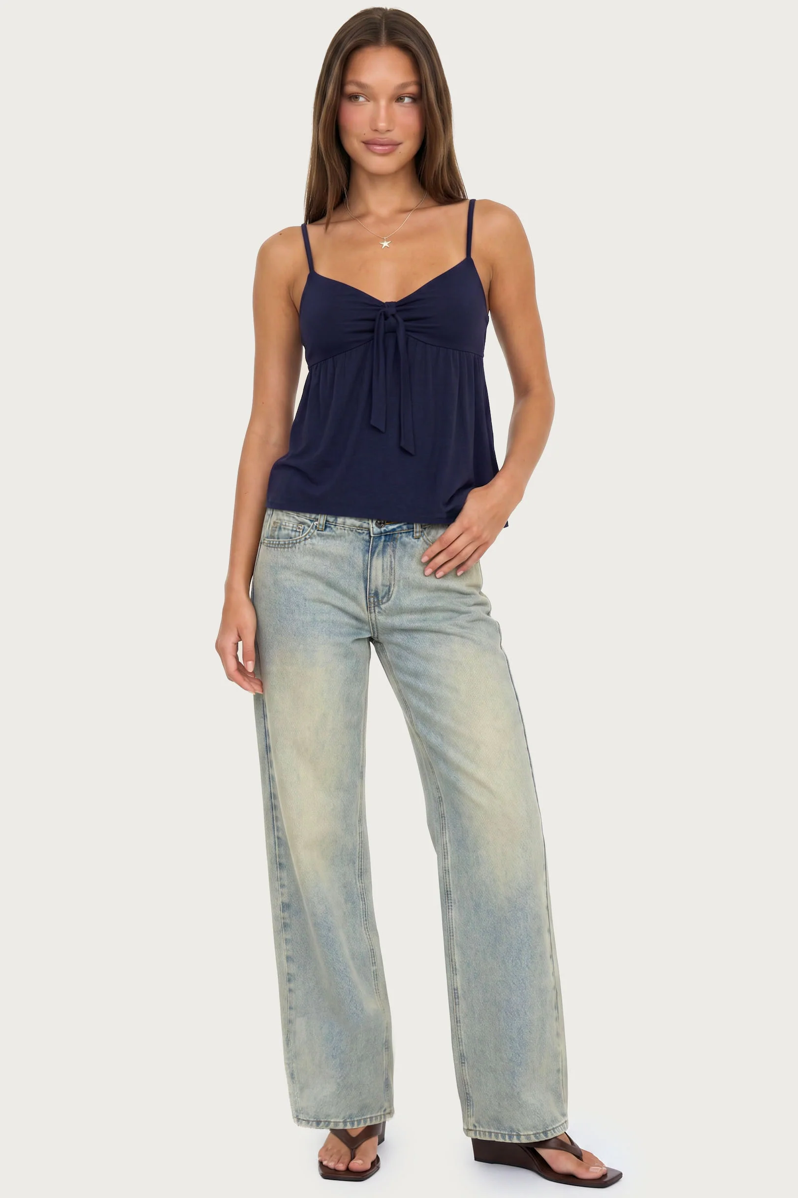 Michey Tie Front Babydoll Tank Top - Image 4