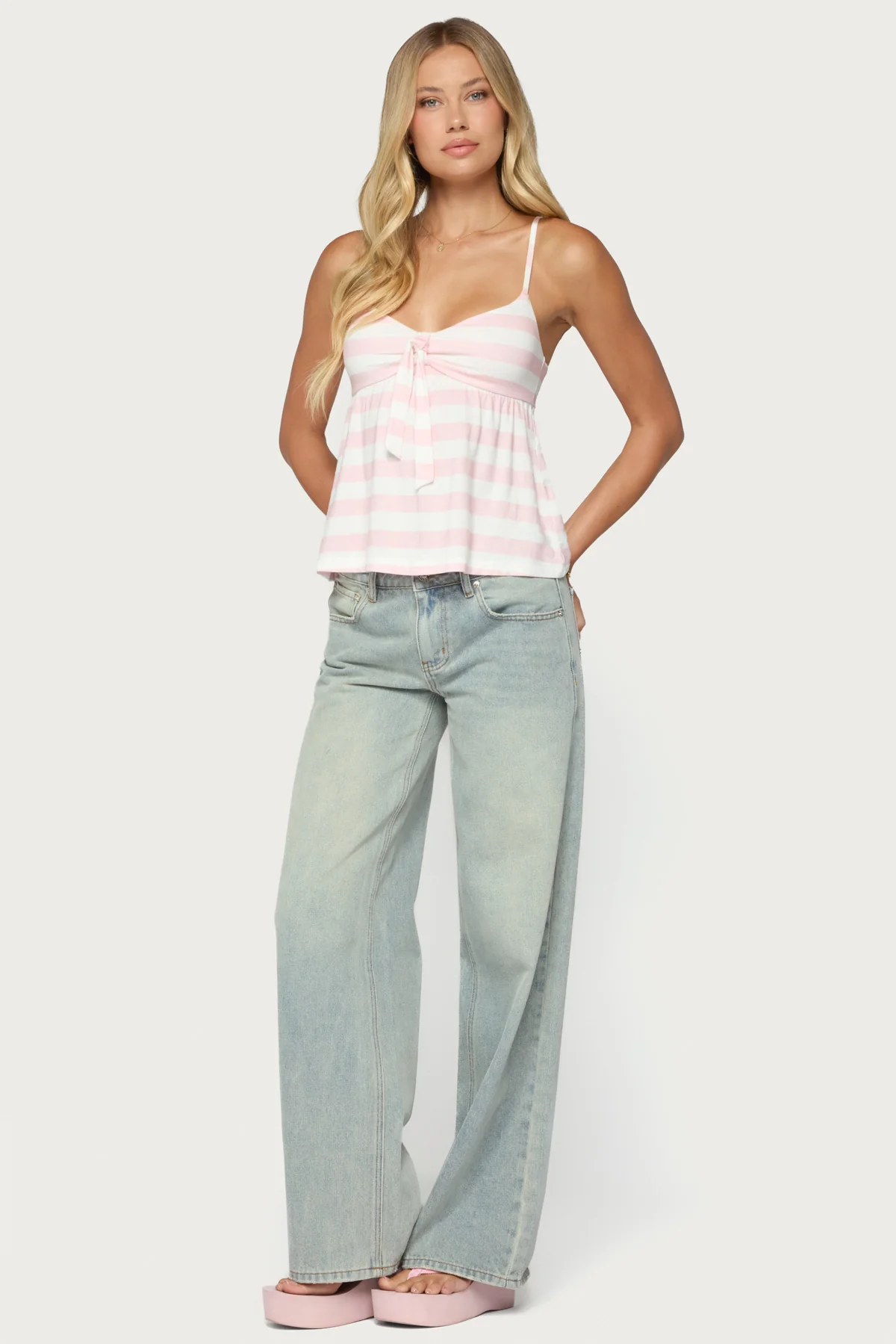 Michey Tie Front Babydoll Tank Top - Image 4