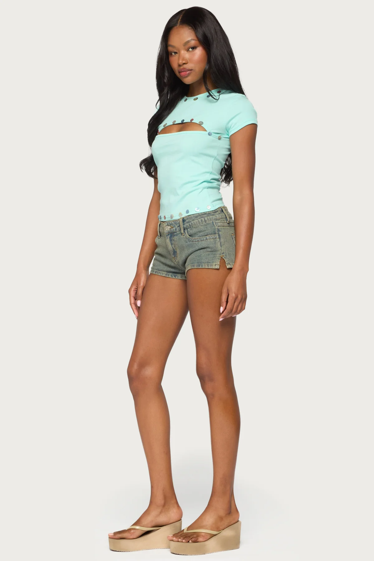 Suda Iridescent Button Cutout T Shirt - Image 4
