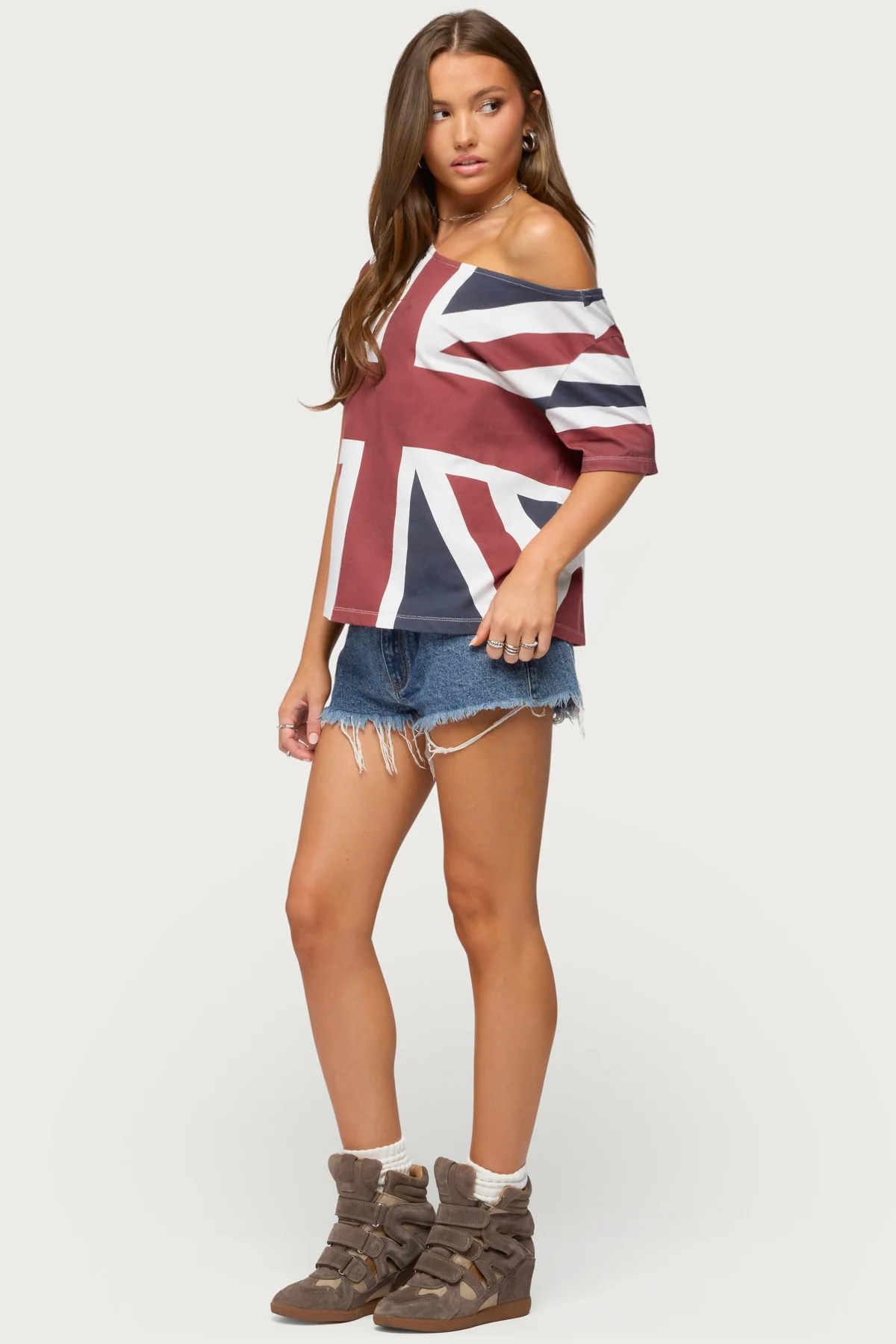 Union Jack Off Shoulder T Shirt - Image 4