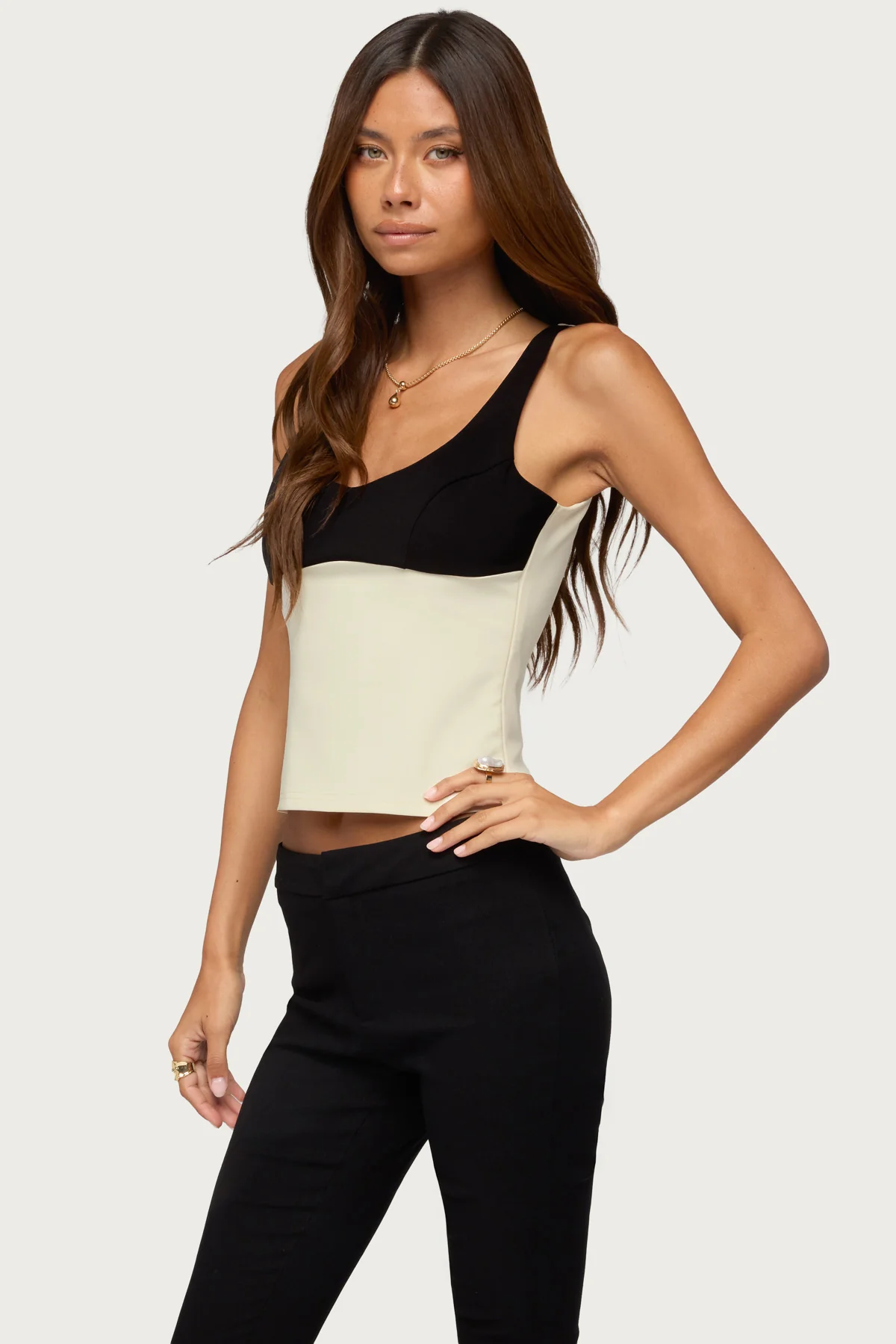 Clarinda Contrast Woven Tank Top - Image 2