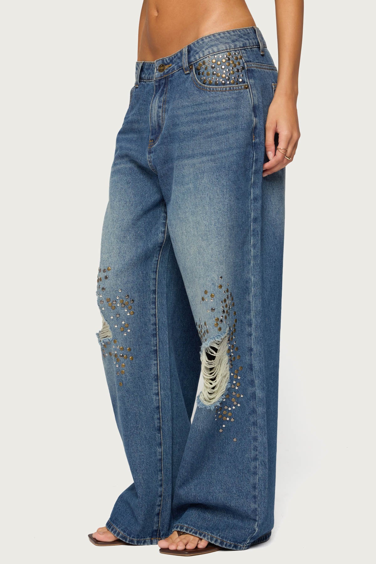 Eunia Studded Low Rise Baggy Jeans - Image 3