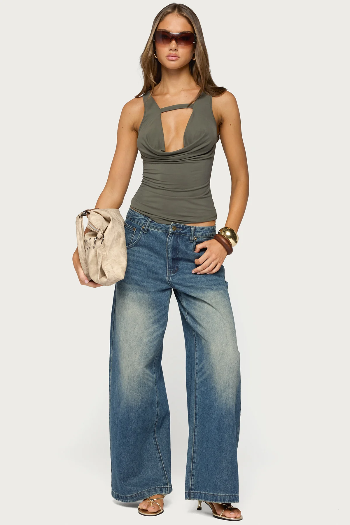 Emeri Deep Cowl Neck Cutout Top - Image 2