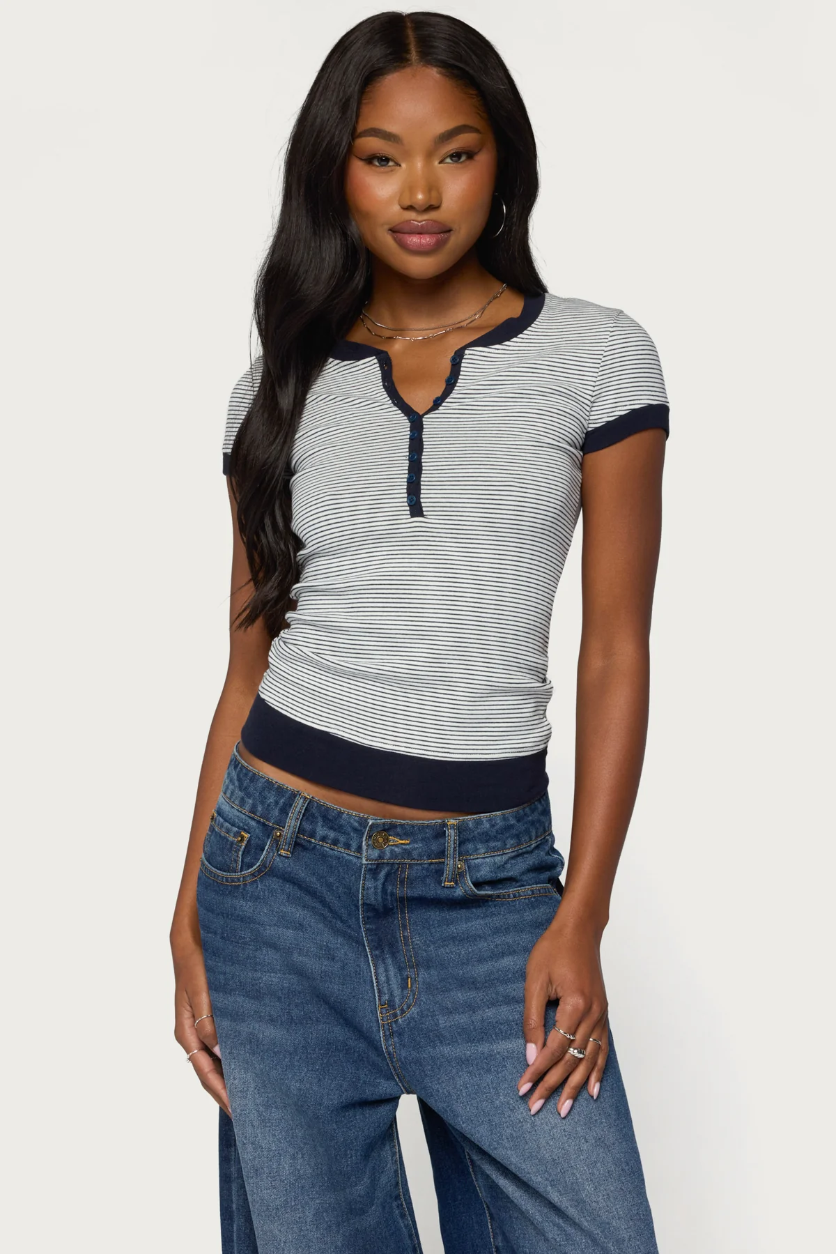 Regin Striped Ribbed Henley Top