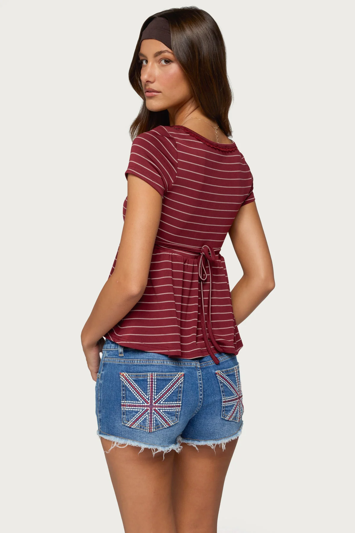 Jina Lacey Striped Babydoll Henley Top - Image 5
