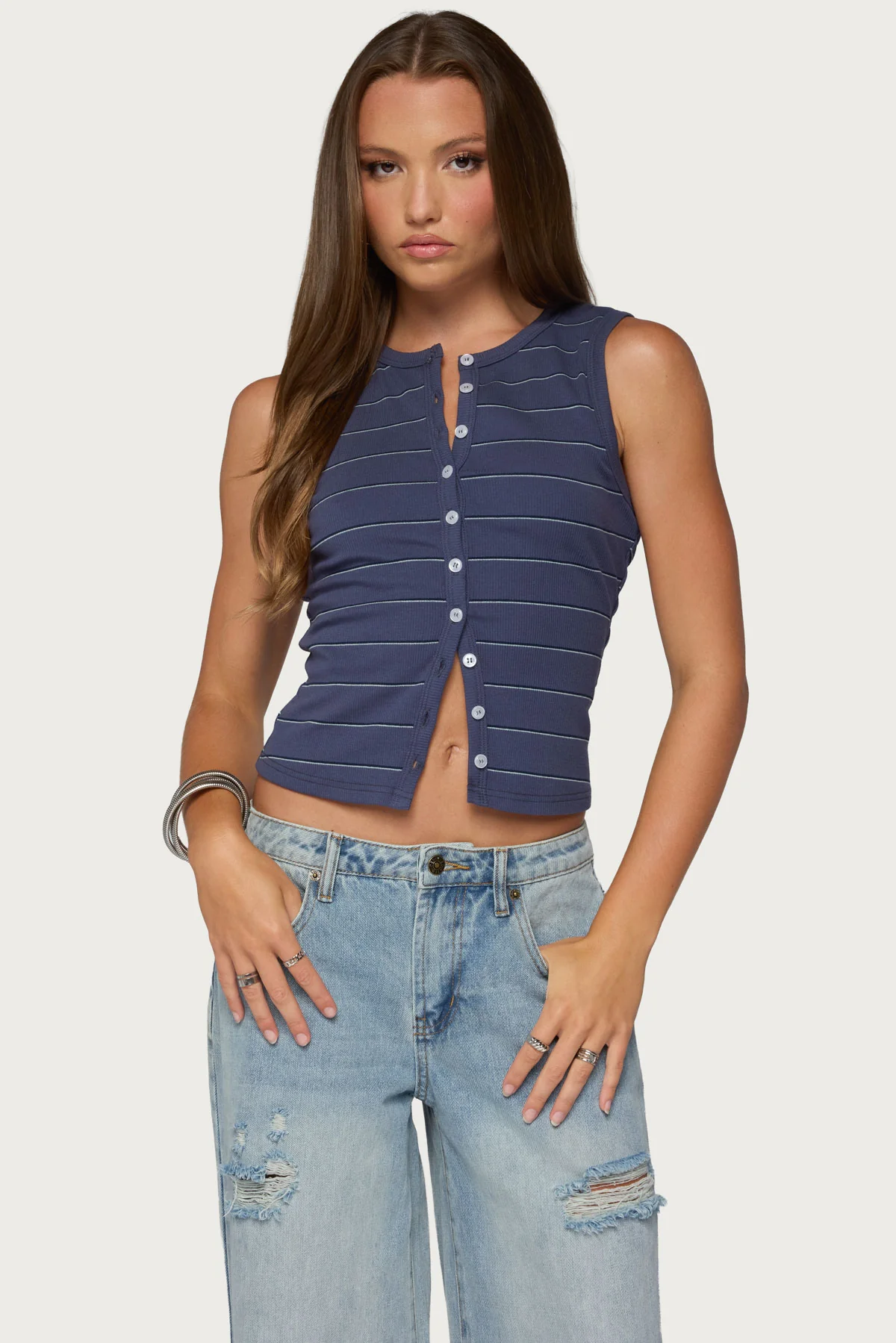 Brynne Striped Button Up Top