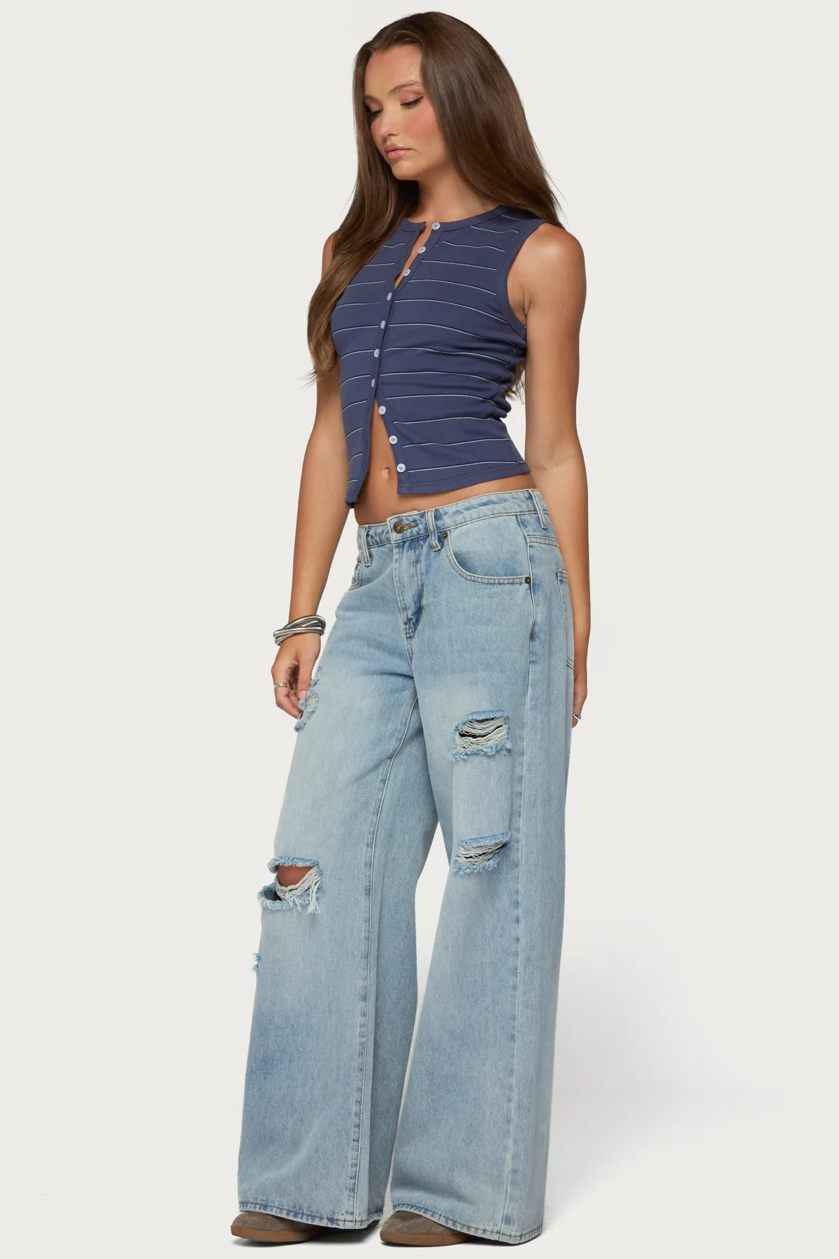 Brynne Striped Button Up Top - Image 4