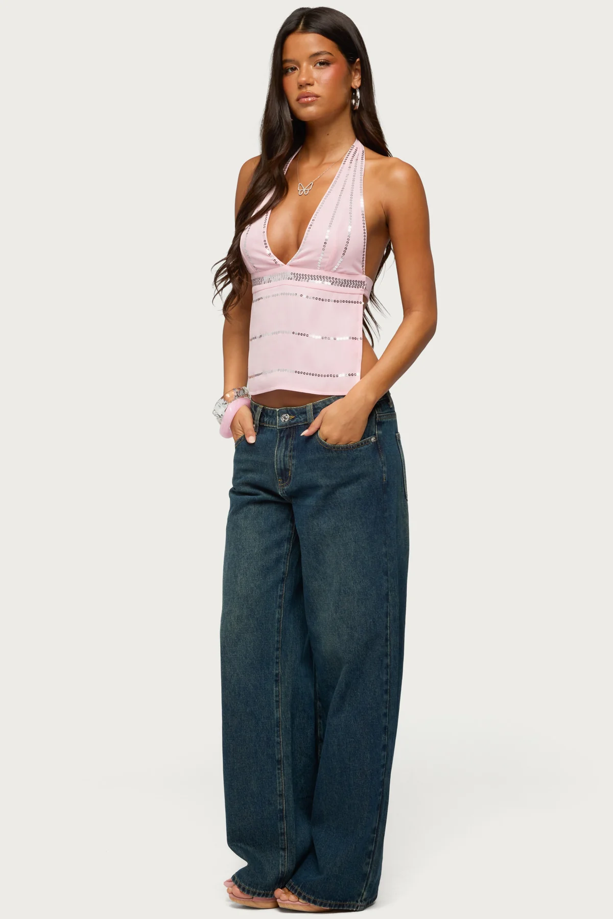 Roey Sequin Chiffon Backless Top - Image 4