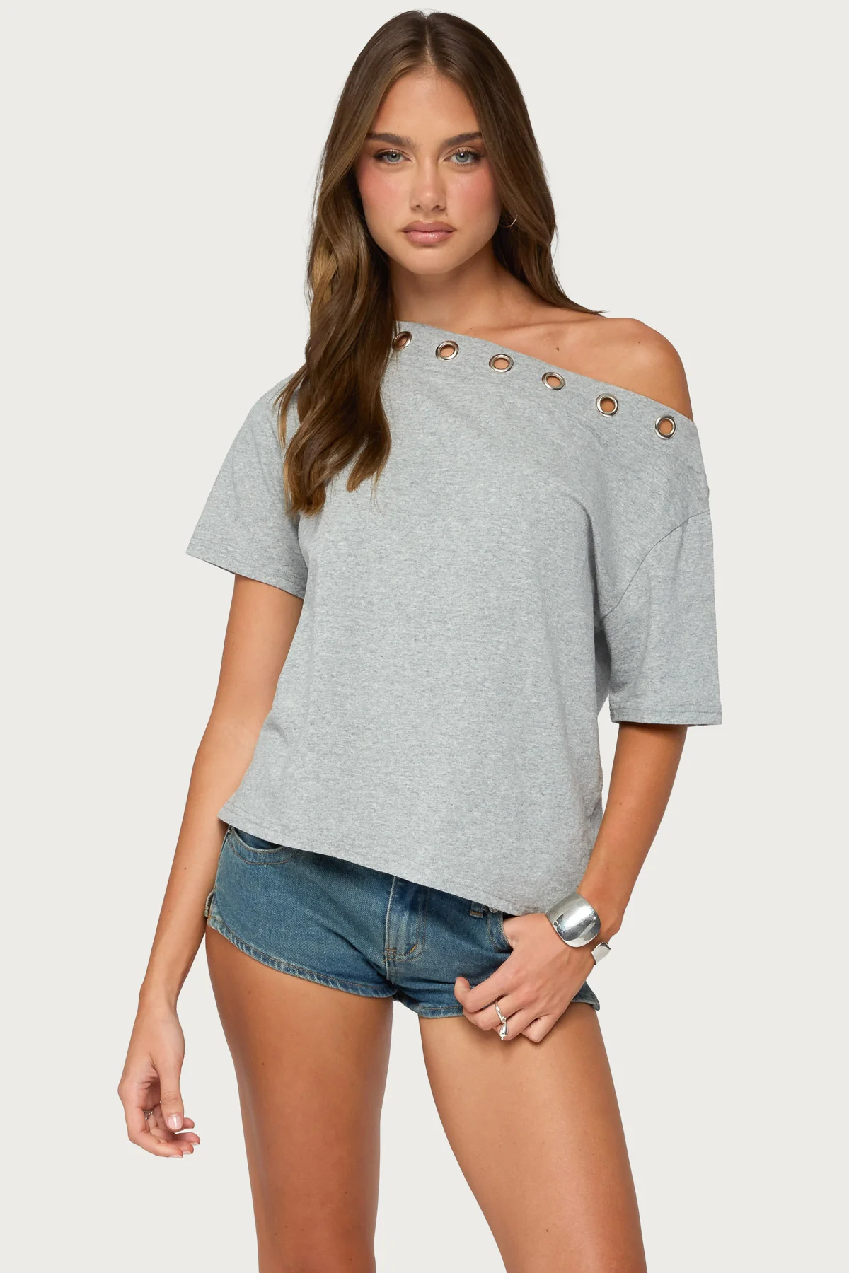 Leslee Grommet Off Shoulder T Shirt